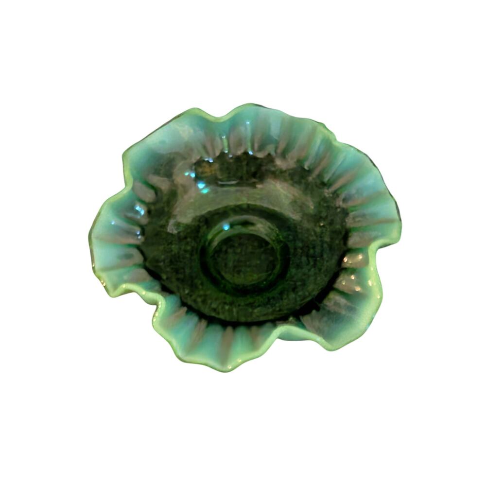 Vintage Green Opalescent Ruffled Edge Fenton Art Glass Bowl -- Read Description - Picture 2 of 16